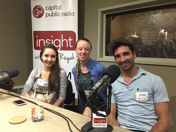 Shania Rasmussen, Alexandra Cunningham and Christopher Nachtrab (left to right) of the Capital Dance Project in the Insight studio.